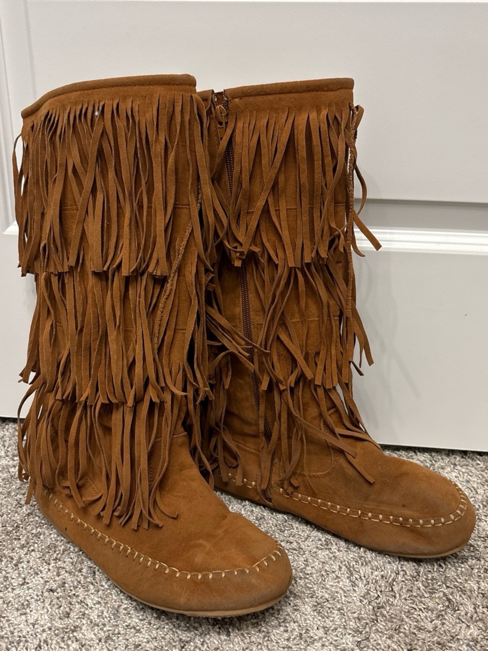 Pierre Dumas Apache 4 Fringed Faux Suede Moccasin Mid-Calf Boots - Brown